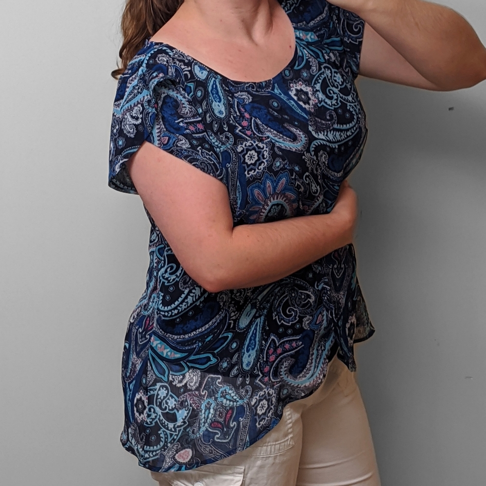 ByTavi Sheer Blue Paisley Print Petal Top